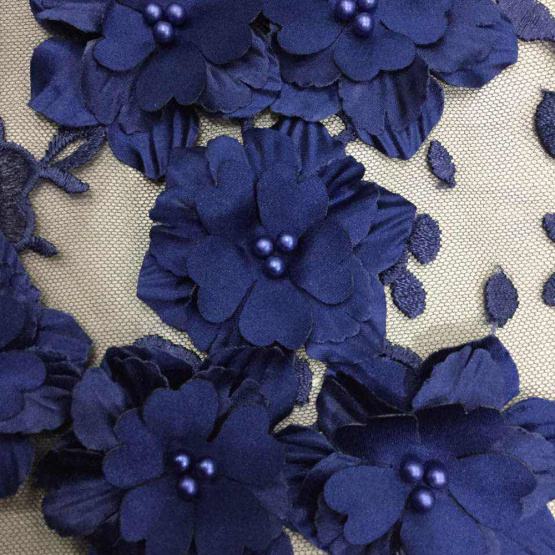 Blue 3D Flower Embroidery Lace for Evening Dress