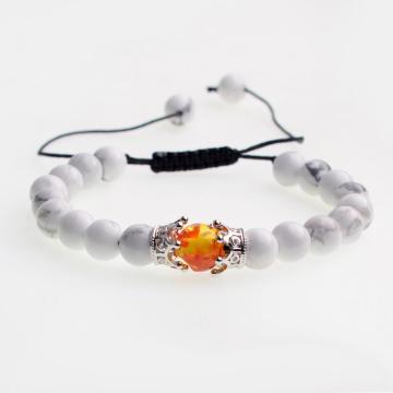 2018 Crown&Syn.Amber Charm Howlite Beads Woven  Bracelet