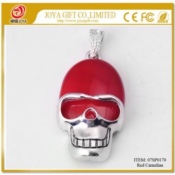 Red Carnelian Semi Precious stone Skull Pendant