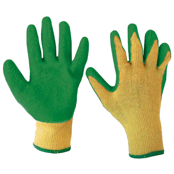 Yellow Cotton Work Gloves Dipped Green Latex