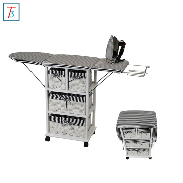Collapsible wooden Ironing Board and Shelving Unit with Hamper