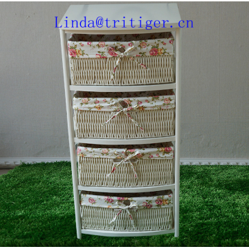 living room furniture solid wood storage cabinet chest with wicker willow basket drawers