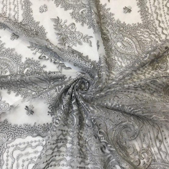 Gray Shine Sequin Flower Embroidery Fabrics