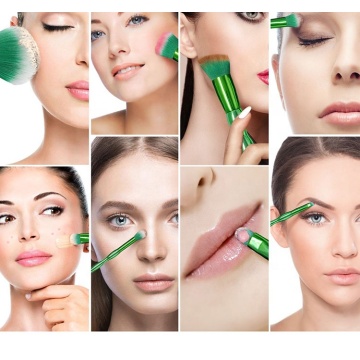 8 Piece Green Curvy Handle Makeup Brush Kit