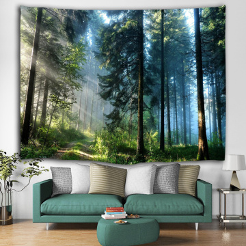 Forest Tapestry Wall Hanging Trees Trunks Green Blue Nature Sunlight Quiet Tapestry for Livingroom Bedroom Dorm Home Decor