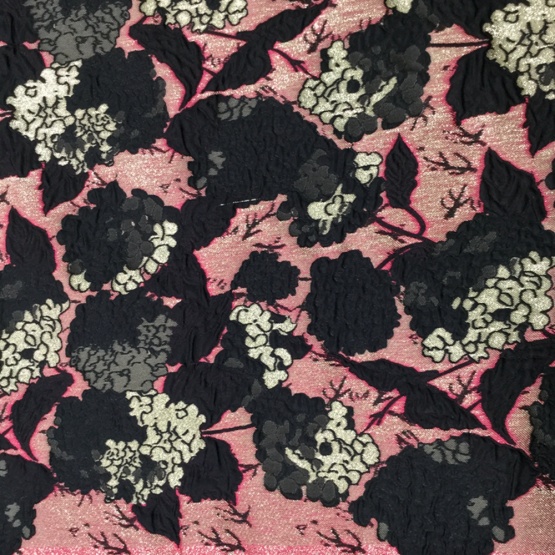 Red Rose Black Floral Jersey Jacquard Fabric