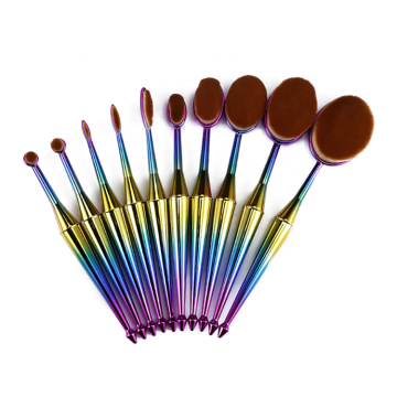 10 Piece Colorful Oval Makeup Brush Set