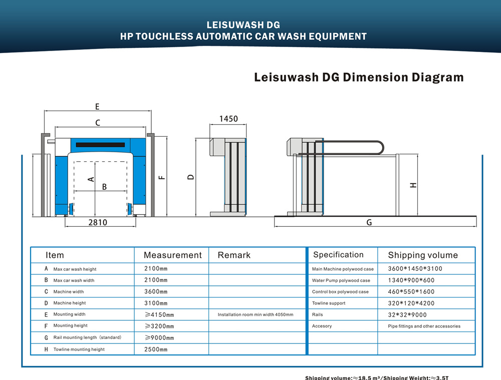 leisuwash DG install dimension