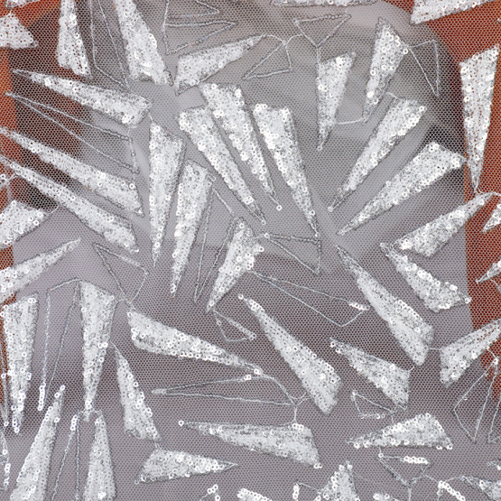 Latest style sequin white embroidered tulle wedding fabric