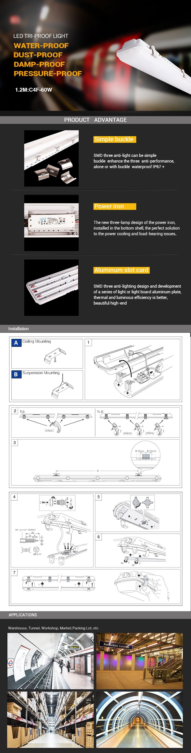 1.2m-60W LED TriProof Light