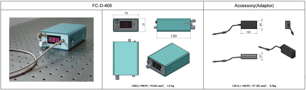 Dimensions of 405nm diode laser