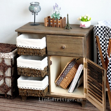 rustic living room rattan wicker furniture wood cabinet corner in white roast