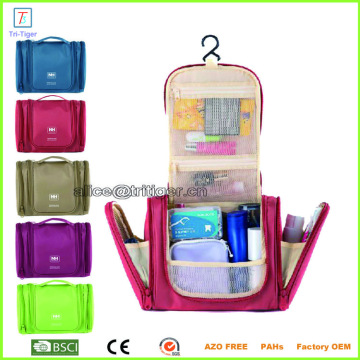 2015 Promotional Fashion Hanging Roll Up Toiletry Canvas Satin PU PVC Travel Cosmetic Bag