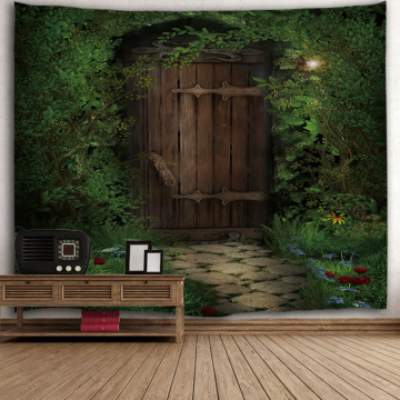 Green Vine Tapestry Wooden Door Stone Road Wall Hanging Nature Style 3D Print Tapestry for Livingroom Bedroom Home Dorm Decor