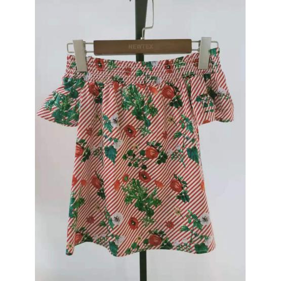 cotton printed floral poplin smocking neck girls top