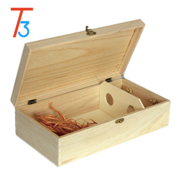 Pine wooden packaging metal clasp wine crate storage box