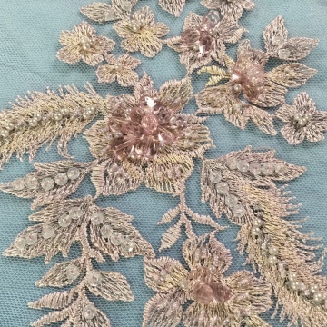 Orange Heavy Handwork Beaded Embroidery Lace Fabric