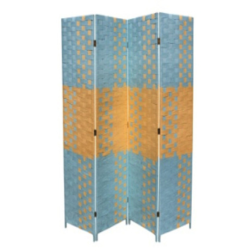4 Panel Screen Beach Blue Natural Paper Straw Weave Room Divider