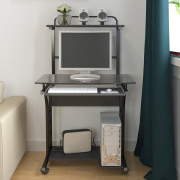 Home Office Mobile Computer Desk with Glass Tabletop