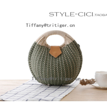 Unique Lovely Ladies round Rattan Bags natrual color Straw Beach Bag