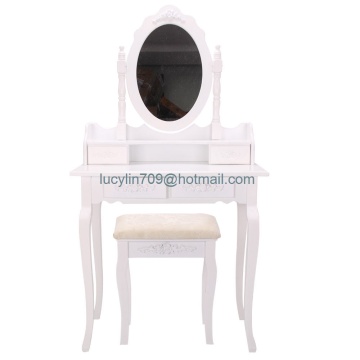White Dressing Table Vanity Makeup Desk with 4 Drawers, Mirror Set and Stool