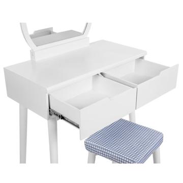 Vanity Table Set with Mirror 2 Large Sliding Drawers Makeup Dressing with Cushioned Stool White