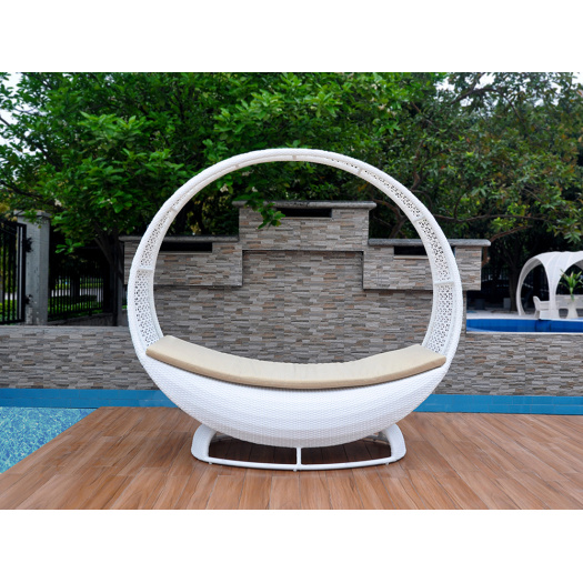 White rattan outdoor side sunbed with canopy