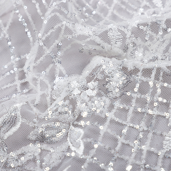 wholesale luxury white sequin embroidery fabric
