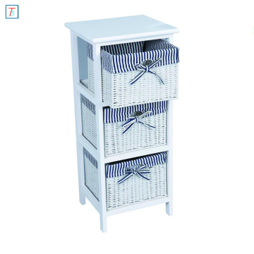 Home Using 3 Tier Drawer Wooden Storage Cabinet With Wicker Baskets Bedroom Bedside Unit Furniture