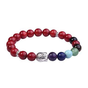 Red CoralBracelet Buddha 7 Chakra Gemstone Alloy Beads Jewelry