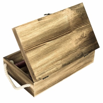 Wood Double Bottle Wine Case, Top Handle Hinged Lid Carrier