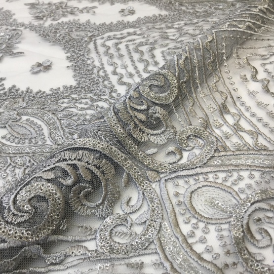 Gray Shine Sequin Flower Embroidery Fabrics