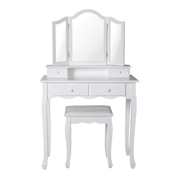 LED light Vanity Table Set 5 Drawers Makeup Dressing Desk with Cushioned Stool Set (White)