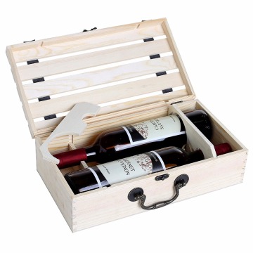 Handmade Vintage Natural Pine Wood Crate 2 Wine Bottle Travel Storage Box Carrying Display Case