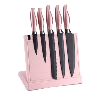 New 5 Pcs Kitchen Knife Set with Magentic Sharpener Holder