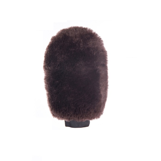 One sided brown sheepskin grooming mitt pro brown