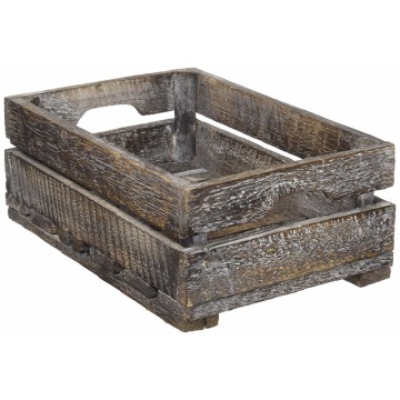 Set of 2 Country Rustic Finish Wood Storage Crate Decorative Tray Carrier Boxes w Handles
