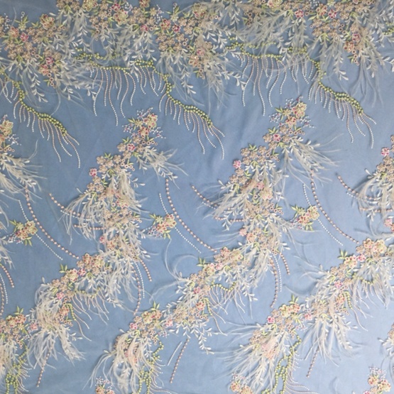 Pink Flower Handmade Flower Fabric With Feather