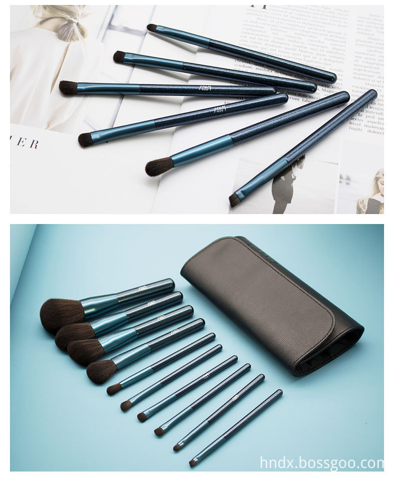 Blue Glitter Diamond Makeup Brushes Set 