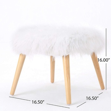 Living room stool Mid-Century Faux Fur Ottoman White