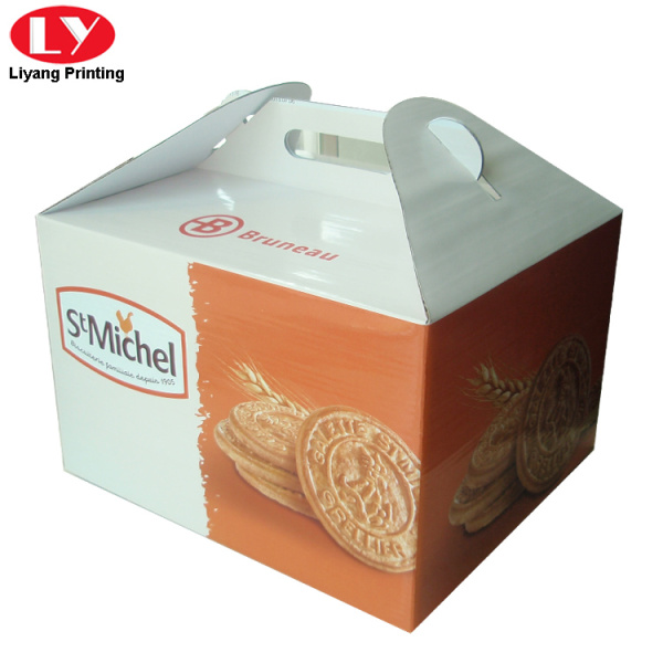 Corrugated paper cookie packaging box with handle