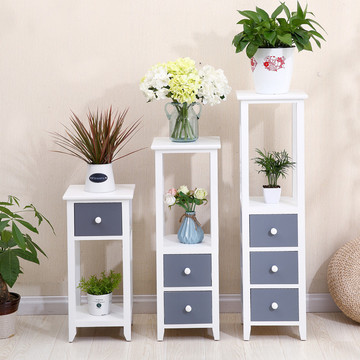 Rustic white Wood Design Freestanding Foldable Shelf Rack Decorative Planter Pot Display Stand