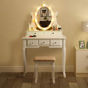 Vanity Dressing Desk Set with 10 LED Lights 5 Drawers Makeup Table with Stool