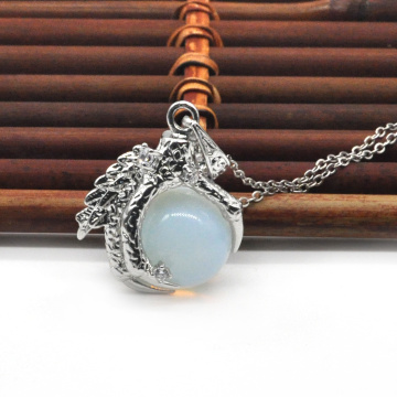 925 Sterling Silver Opalite 15MM Sphere Dragon Ball Claw Pendant Jewelry