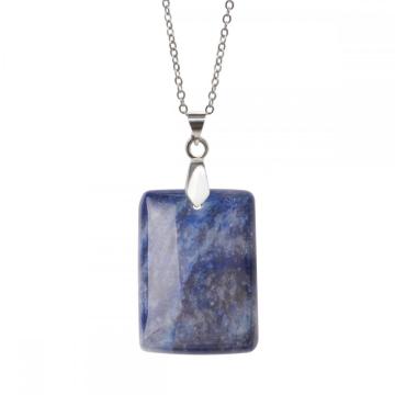 Natural Blue Aventurine Women Chakra Rectangle Gemstone Pendant Necklace