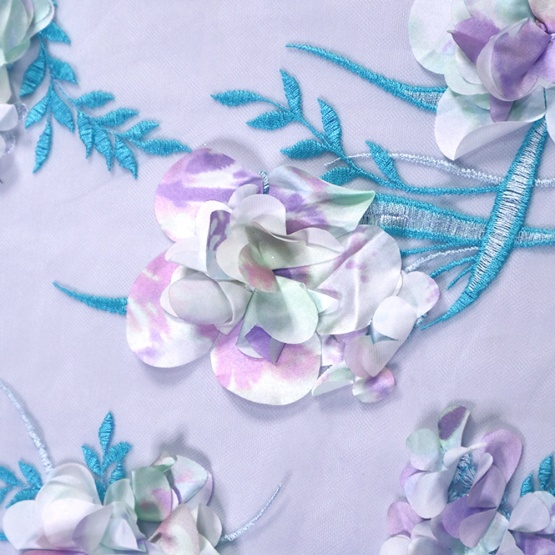 3D Blue Flower Lace Fabric Mesh Embroidery Lace