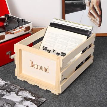 Wood Vinyl Stackable Record Album Shelf 50-70 Albums Record Storage Crate Retro Disc Box Cube