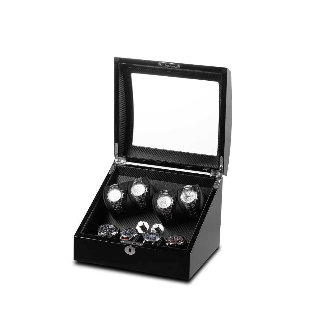 Black Finish watch winder with carbon fibre interior