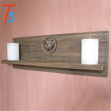 rustic wood wall organizer shelves 2-tier storage rack with 2 hooks