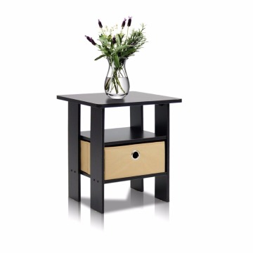 Rounded edge design oak wooden black color bedside table